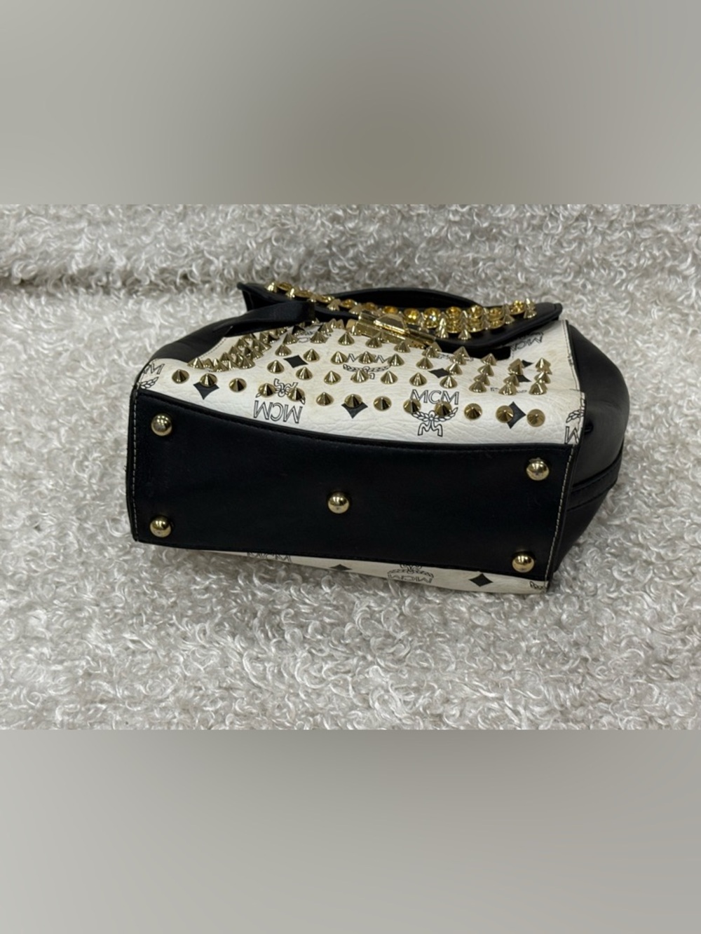 MCM Satchel Bag With Embellished Stones - Picture 11 of 15